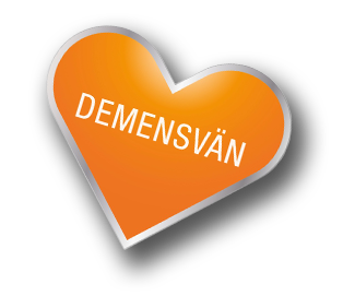 Hjärtformad pin i orange med texten Demensvän